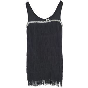 Flapper Costume Black Fringe Dress 1920s Sequin Gatsby Glam Cabaret Retro Size L